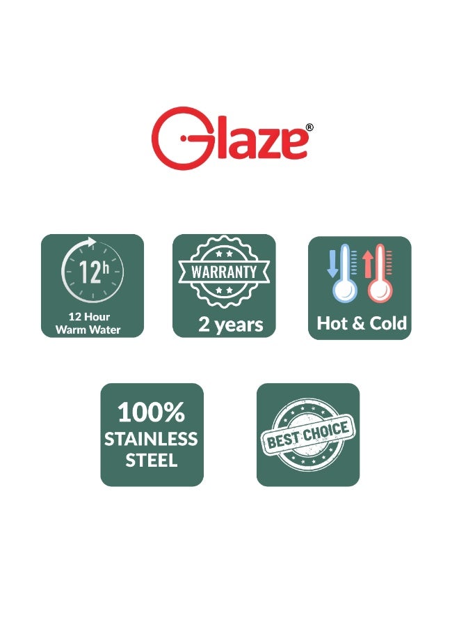 جليز ترمس من الفولاذ المقاوم للصدأ سعة 1.9 لتر، غطاء بزر ضغط، مقبض قوي وقاعدة مانعة للانزلاق، يحافظ على المشروبات ساخنة وباردة، فضي اللون - Image 5